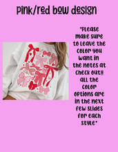 Load image into Gallery viewer, Pink/red bow tee design