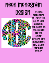 Load image into Gallery viewer, Neon monogram tee design