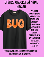 Load image into Gallery viewer, Orange checkered name tee design