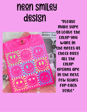 Load image into Gallery viewer, Neon smiley tee design