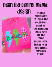 Load image into Gallery viewer, Neon lightening mama tee design
