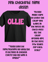 Load image into Gallery viewer, Pink checkered name tee design